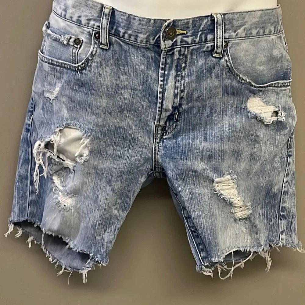 American Eagle Light Wash Distressed Faded Flex Skinny Jean Shorts- Size 34